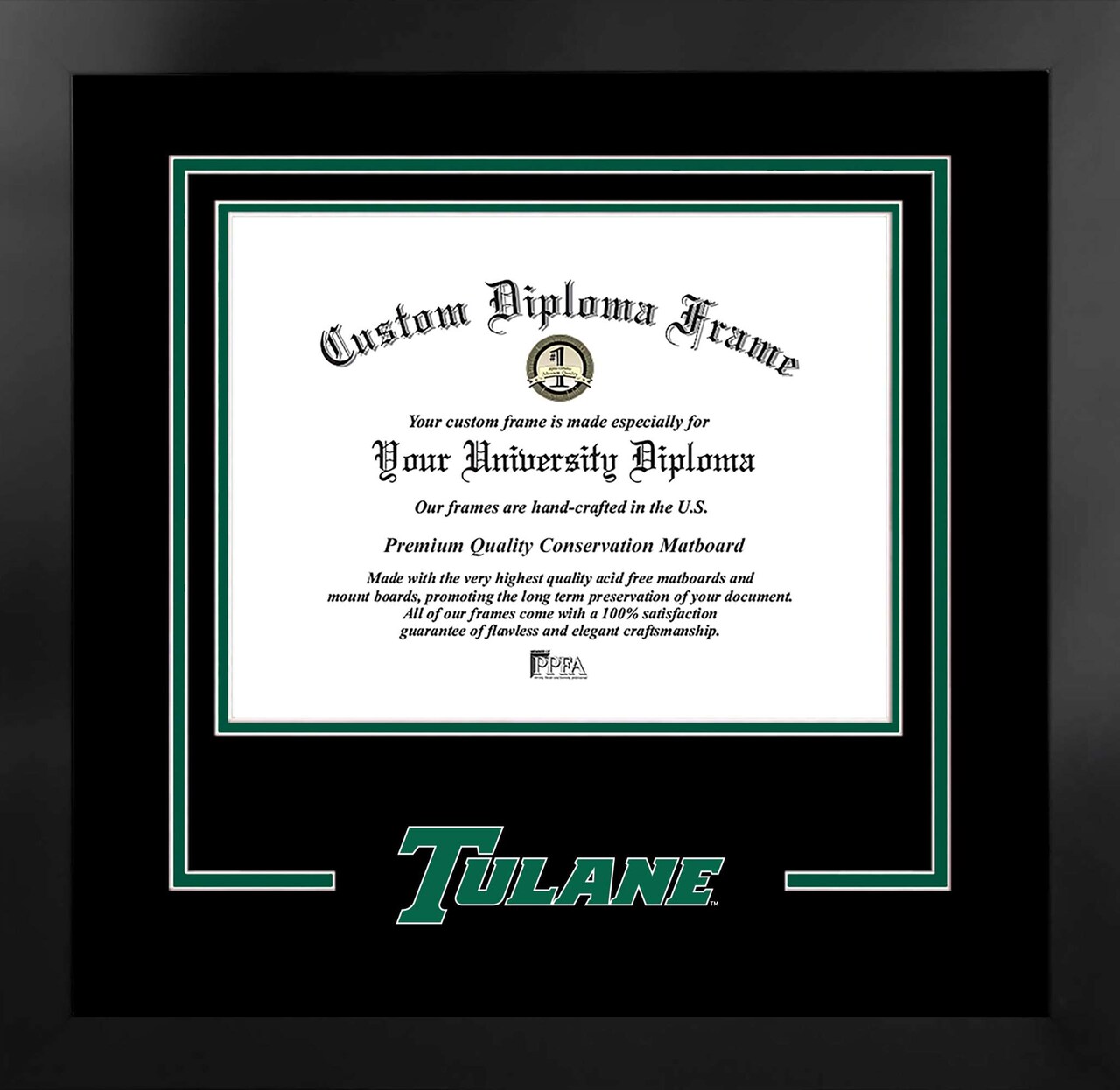 Tulane University 11w x 8.5h Spirit Diploma Manhattan Black Frame with Bonus Campus Images Lithograph (value savings $59)